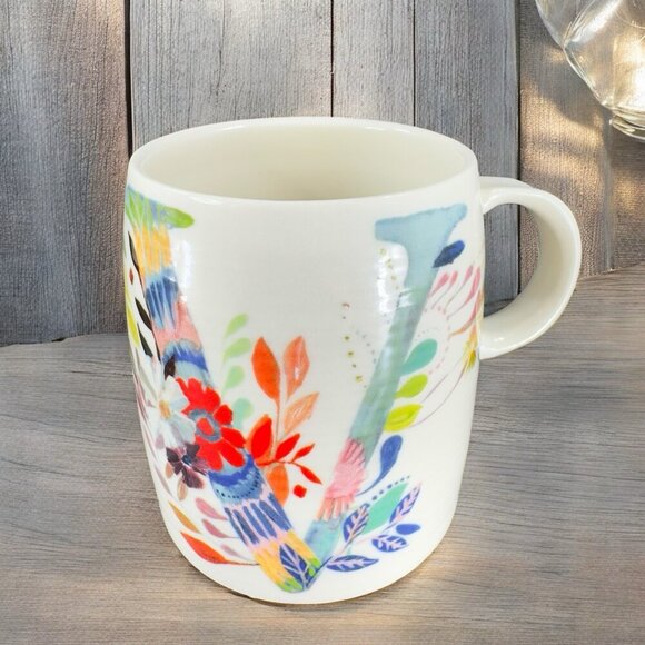 Anthropologie Starla M Halfmann Monogram Letter V Petal Palette Coffee Mug Cup - Picture 1 of 12